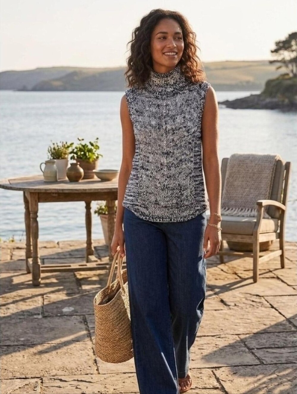 White House Black Market Marled Knit Mock Neck Sleeveless Top